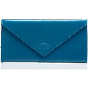 Women's Ocean Blue Leather Tri-Fold Checkbook Slim Wallet, Holds Up to 40 Cards